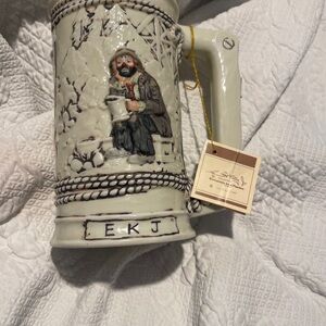 Ceramic/porcelain Emmett Kelly Jr Beer Stein with Handle 7” High